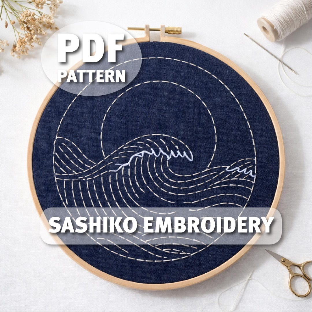 Free Sashiko Patterns.pdf Sashiko Embroidery Pattern PDF, Japanese Wave Design, Printable Hand ...