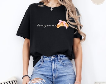 tee shirt lettrage paris trip shirt france tee bonjour paris tee shirt vacances shirt paris tee shirt femme parisien croissant t-shirt paris