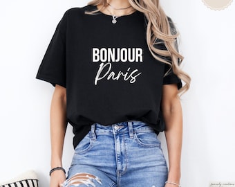 koszula napis wycieczka do Paryża koszula francja tee bonjour paryż koszula wakacje koszula paryż tee koszula femme paryż wieża eiffla paryż t-shirt