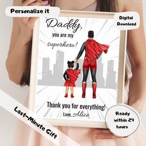 Dad Superhero Picture Custom Dad and Daughter Portrait Personalized Fathers Day Gift Birthday Custom Dad and Son Superhero Cartoon Portrait
