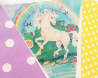 Unicorn Princess Party Rainbow Fabric Bunting, Shabby Chic Banner, Garland Pennant Flags Photo Prop, Baby Girl Nursery Decor, Birthday Party