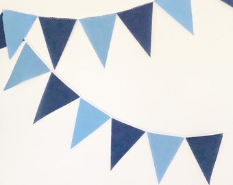 Garland Flag Bunting, Solid Colors Fabric Banner, Navy Blue, Blue Pennants, Boy Baby Shower, Boy Baby Nursery Decor, Birthday Party Decor