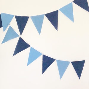 Garland Flag Bunting, Solid Colors Fabric Banner, Navy Blue, Blue Pennants, Boy Baby Shower, Boy Baby Nursery Decor, Birthday Party Decor image 1