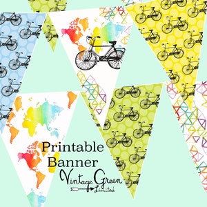 Druckbare Fahrrad Wimpelkette, Karte Banner, Geburtstag Party Girlande, Missionar Banner, Kinderzimmer Dekor, Fotoshooting, Abschied, Welcome Home Girlande
