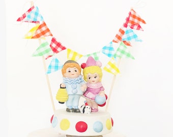 Gingham Cake Topper Birthday Party Banner, Mini Bunting, Red, Orange, Yellow, Blue, Lime, Baby Shower, Wedding Cake, Boy Birthday Party