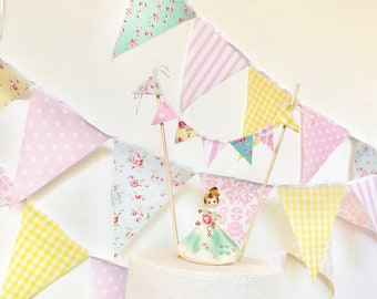 Shabby Chic Fabric Banner, Bunting, Garland Pennant Flags, Pink, Blue, Yellow, Wedding Decor, Photo Prop, Baby Nursery Decor, Birthday Party