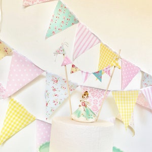 Shabby Chic Fabric Banner, Bunting, Garland Pennant Flags, Pink, Blue, Yellow, Wedding Decor, Photo Prop, Baby Nursery Decor, Birthday Party image 1