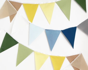 Neutral Earth Tones Garland Flag Bunting Muted Color Fabric Banner, Forest Ranger Solid Cloth Pennants, Baby Nursery Decor, Boho Party