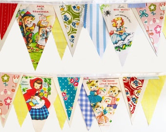 Cottagecore Vintage Storybook Banner, Vintage Birthday Card Garland, Vintage Inspired Birthday Party, Retro Birthday Gift, Playroom Decor