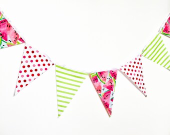 Watermeloen strepen en Polka Dot picknick banner, Bunting, stof Wimpel Garland vlaggen, vintage stijl watermeloen partij verjaardag, zomer BBQ