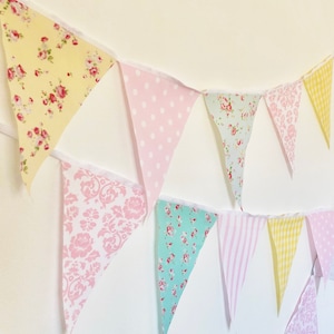 Shabby Chic Fabric Banner, Bunting, Garland Pennant Flags, Pink, Blue, Yellow, Wedding Decor, Photo Prop, Baby Nursery Decor, Birthday Party image 4
