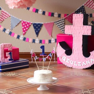 Party Bunting, Banner, Fabric Pennant Flags, Nautical Girl, Birthday, Navy Blue, Hot Pink, Anchors, Chevron, Baby Nursery Decor, Garland image 5