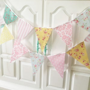 Shabby Chic Fabric Banner, Bunting, Garland Pennant Flags, Pink, Blue, Yellow, Wedding Decor, Photo Prop, Baby Nursery Decor, Birthday Party image 6