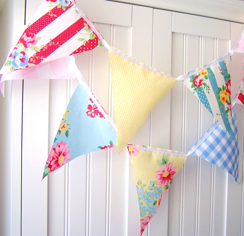 Shabby Chic Banner Bunting Pennant Fabric Flags Decor Etsy