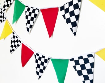Race Car Checker Party Banner, Bunting, Pennant Flags, Black and White Checkered, Baby Shower, Nursery Decor Black White Aesthetic, Birthday