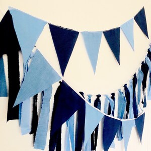 Garland Flag Bunting, Solid Colors Fabric Banner, Navy Blue, Blue Pennants, Boy Baby Shower, Boy Baby Nursery Decor, Birthday Party Decor image 4