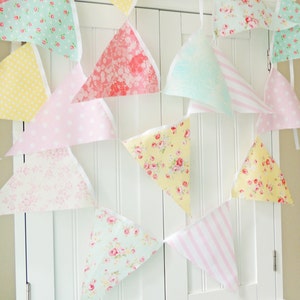 Shabby Chic Fabric Banner, Bunting, Garland Pennant Flags, Pink, Blue, Yellow, Wedding Decor, Photo Prop, Baby Nursery Decor, Birthday Party image 5