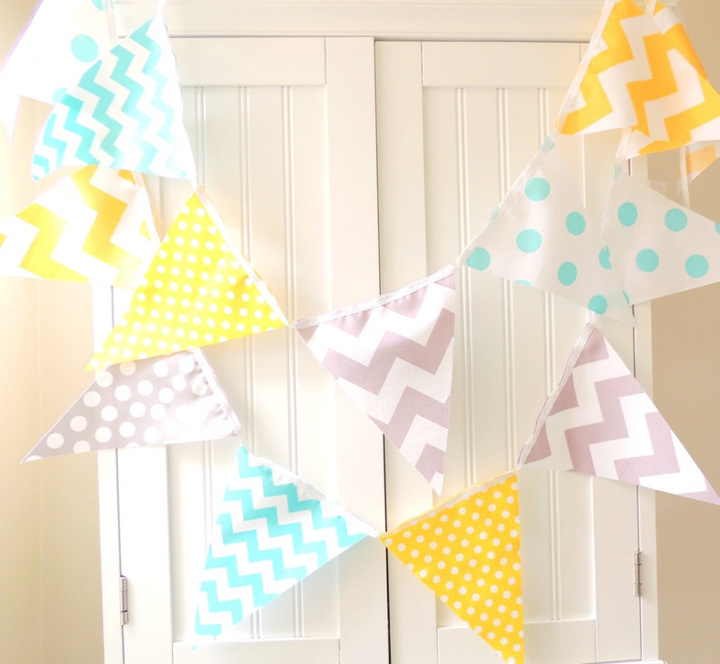 Banner Bunting Garland Fabric Pennant Flags Aqua Blue Grey Etsy