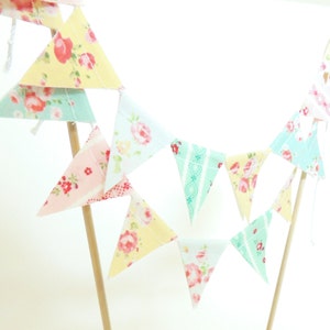 Shabby Chic Cake Banner Topper, Floral Cake Bunting Fabric Pennant Flags, Girl Birthday Party, Baby Shower Banner Cake Smash Cake Photo Prop image 3