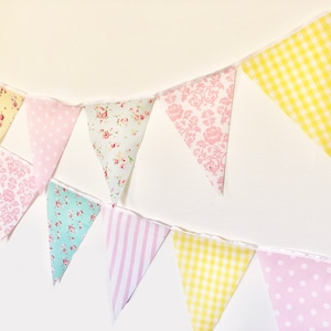 Shabby Chic Fabric Banner, Bunting, Garland Pennant Flags, Pink, Blue, Yellow, Wedding Decor, Photo Prop, Baby Nursery Decor, Birthday Party image 9