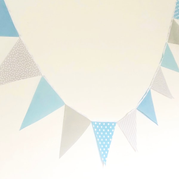 Bunting, Garland banner, Fabric Party Flags, Light Blue, Gray, Grey, Polka Dot, Stripe, Solid Boy Baby Shower, Birthday Garland, Photo Prop