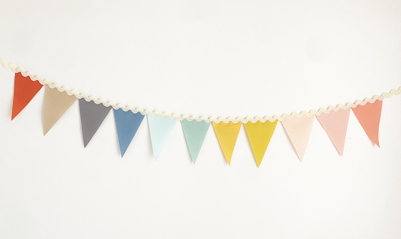 Neutral Rainbow Garland Flag Bunting Ombre Rainbow Color Fabric Banner, Small Solid Cloth Pennants, Wedding, Baby Nursery Decor, Boho Party image 4