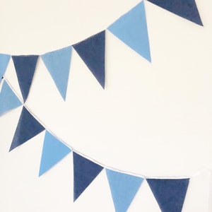 Garland Flag Bunting, Solid Colors Fabric Banner, Navy Blue, Blue Pennants, Boy Baby Shower, Boy Baby Nursery Decor, Birthday Party Decor image 2