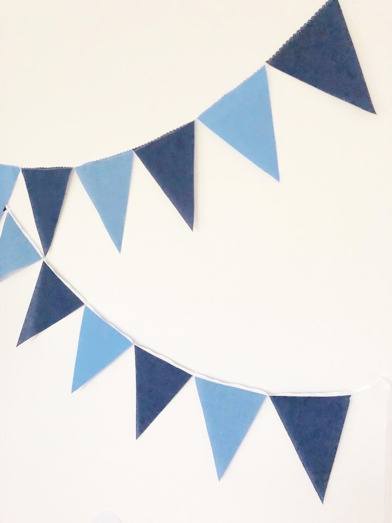 Garland Flag Bunting, Solid Colors Fabric Banner, Navy Blue, Blue Pennants, Boy Baby Shower, Boy Baby Nursery Decor, Birthday Party Decor image 2