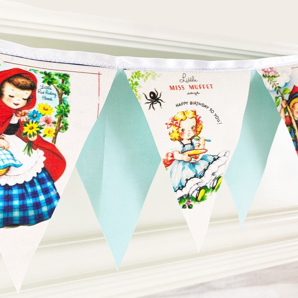 Vintage Storybook Happy Birthday Banner, Vintage Birthday Card Garland, Birthday Party, Retro Birthday Gift, Cottagecore Playroom Decor