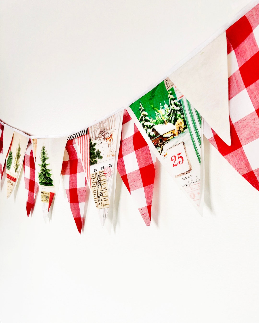 Rustic Gingham Red Vintage Christmas Garland Banner Bunting - Etsy