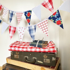 Picnic Gingham Banner, Bunting, Fabric Pennant Floral Garland Flags, Vintage Style Cherry Picnic Party, Wedding, Birthday, Patriotic Decor image 7