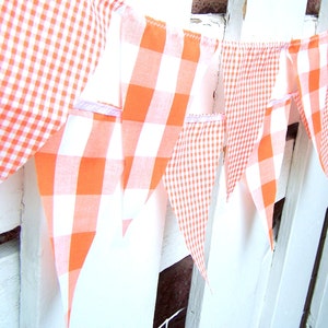 Banner Bunting Fabric Pennant Flags, Garland Vintage Style Gingham Orange Party, Bunting Pennant, Autumn Wedding, Birthday Party, Photo Prop image 1