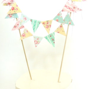 Shabby Chic Cake Banner Topper, Floral Cake Bunting Fabric Pennant Flags, Girl Birthday Party, Baby Shower Banner Cake Smash Cake Photo Prop image 2