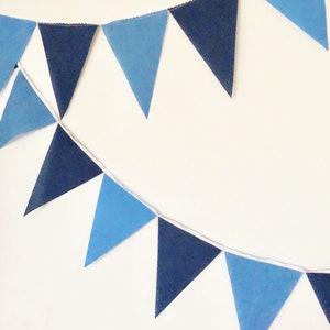 Garland Flag Bunting, Solid Colors Fabric Banner, Navy Blue, Blue Pennants, Boy Baby Shower, Boy Baby Nursery Decor, Birthday Party Decor image 3