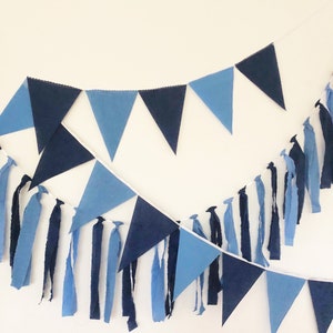 Garland Flag Bunting, Solid Colors Fabric Banner, Navy Blue, Blue Pennants, Boy Baby Shower, Boy Baby Nursery Decor, Birthday Party Decor image 5