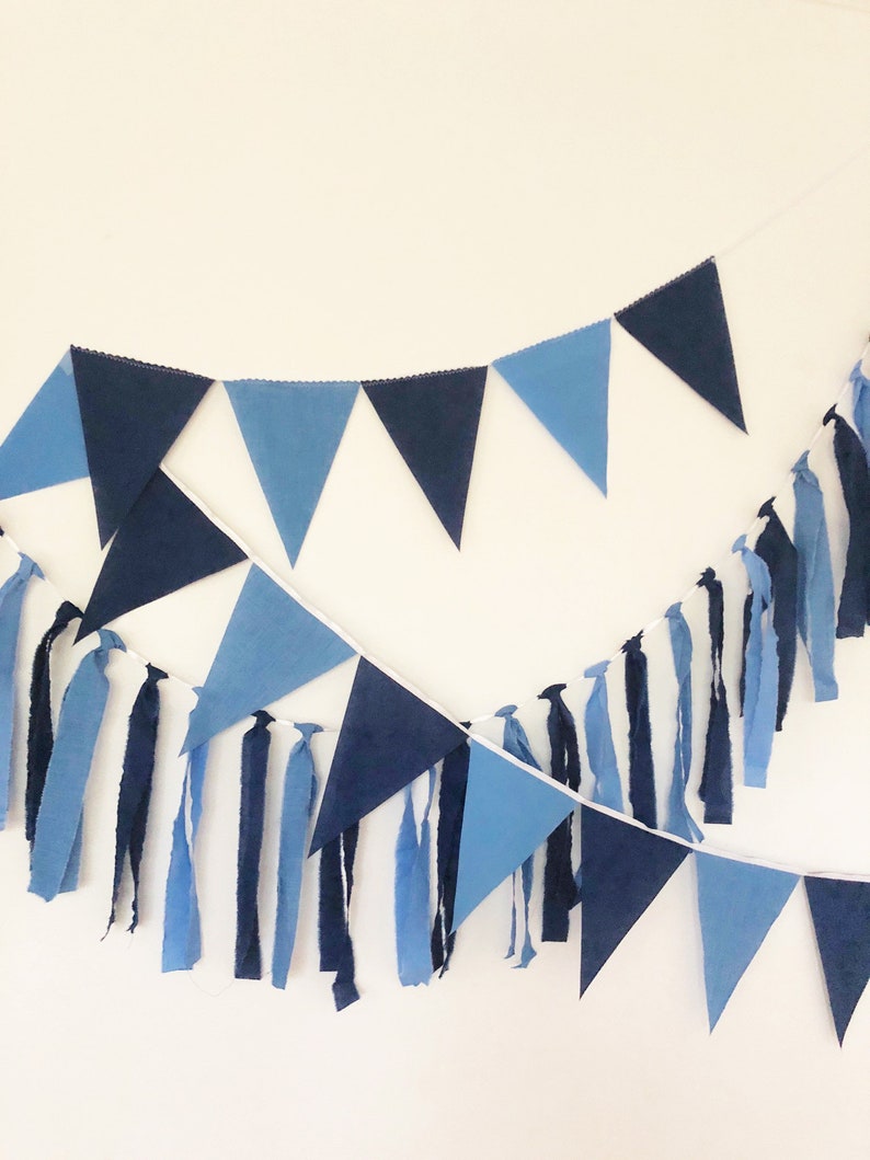 Garland Flag Bunting, Solid Colors Fabric Banner, Navy Blue, Blue Pennants, Boy Baby Shower, Boy Baby Nursery Decor, Birthday Party Decor image 5