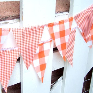 Banner Bunting Fabric Pennant Flags, Garland Vintage Style Gingham Orange Party, Bunting Pennant, Autumn Wedding, Birthday Party, Photo Prop image 4