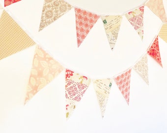 Banner, Bunting Pennant Fabric Flags,  Romantic Postcard, Vintage Pink, Green, Coffee Brown, Wedding Garland, Baby Nursery, Birthday Party