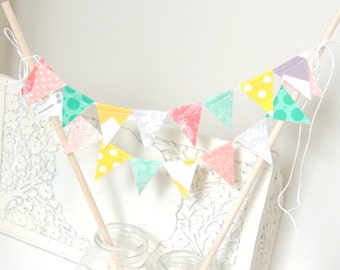 Wedding Banner Cake Topper, Party Mini Cake Bunting, Emerald, Mint, Peach, Lemon Yellow, Grey, Coral, Birthday Party, Baby Shower Banner