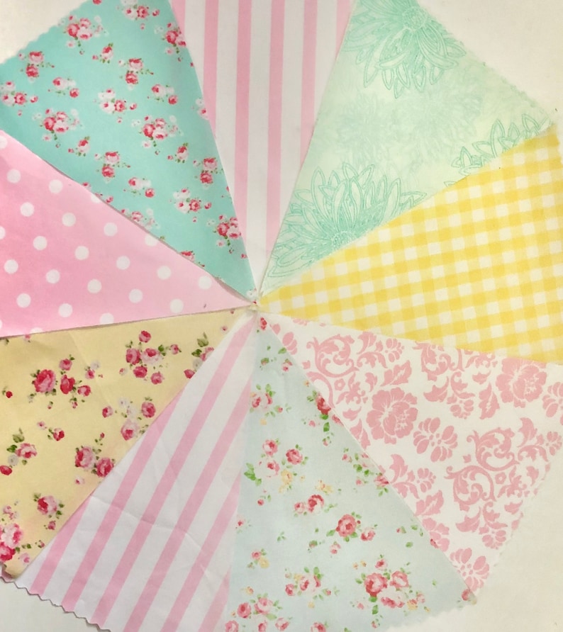 Shabby Chic Fabric Banner, Bunting, Garland Pennant Flags, Pink, Blue, Yellow, Wedding Decor, Photo Prop, Baby Nursery Decor, Birthday Party image 7