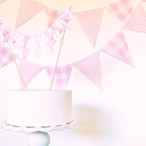 Pink Gingham Party Banner, Bunting, Pennant Flags, Vintage Gingham Light Pink, Wedding Decorations, Baby Boy Shower, Nursery Decor, Birthday image 5