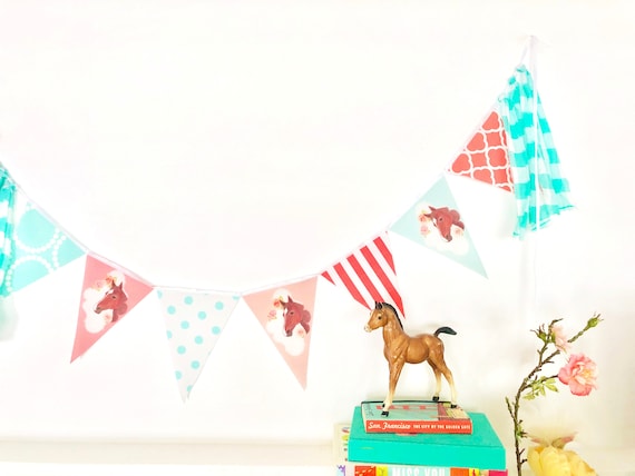 Purple White Horses Personalised Children/'s Birthday Party Bunting Banner