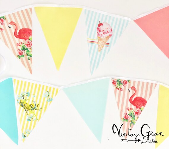 Summer Stripe Vintage Banner Bunting Flags Flamingo Etsy