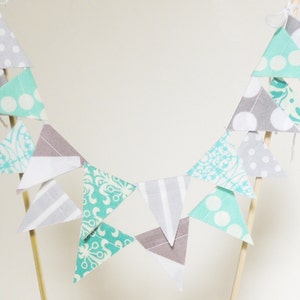 Banner, Bunting, stof wimpel vlaggen, Baby Nursery Decor, bruiloft, verjaardagsfeest, Turquoise, Aqua blauw, grijs, Chevron, Dot, Baby Shower afbeelding 5