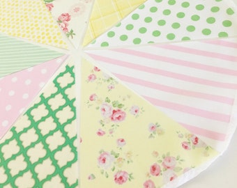 Shabby Chic Bunting, Banner Garland Flags, Floral Pink, Yellow, Mint, Baby Nursery Decor, Newborn Photo Prop, Birthday Party, Pastel Flower