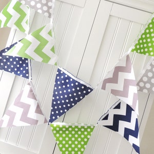 Bunting, Banner, Fabric Pennant Flags, Green, Navy Blue, Grey, Polka Dot, Chevron, Boy Baby Shower, Birthday Garland, Photo Prop, Wedding image 4