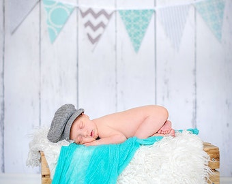 Banner, Bunting, stof wimpel vlaggen, Baby Nursery Decor, bruiloft, verjaardagsfeest, Turquoise, Aqua blauw, grijs, Chevron, Dot, Baby Shower