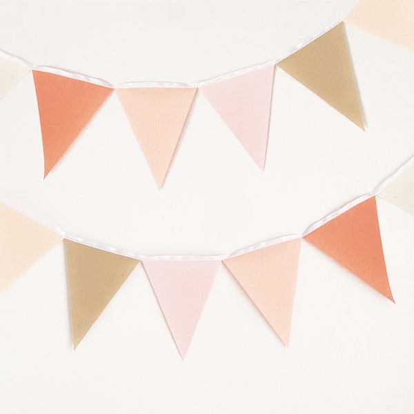 Garland Flag Bunting Peach, Pink, Cream, Tan, Aesthetic Color Fabric Banner, Solid Cloth Pennants Wedding, Nursery Decor, Birthday Party
