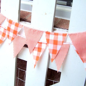 Banner Bunting Stof Wimpel Vlaggen, Garland Vintage Style Gingham Orange Party, Bunting Wimpel, Herfst Bruiloft, Verjaardagsfeestje, Foto Prop afbeelding 3