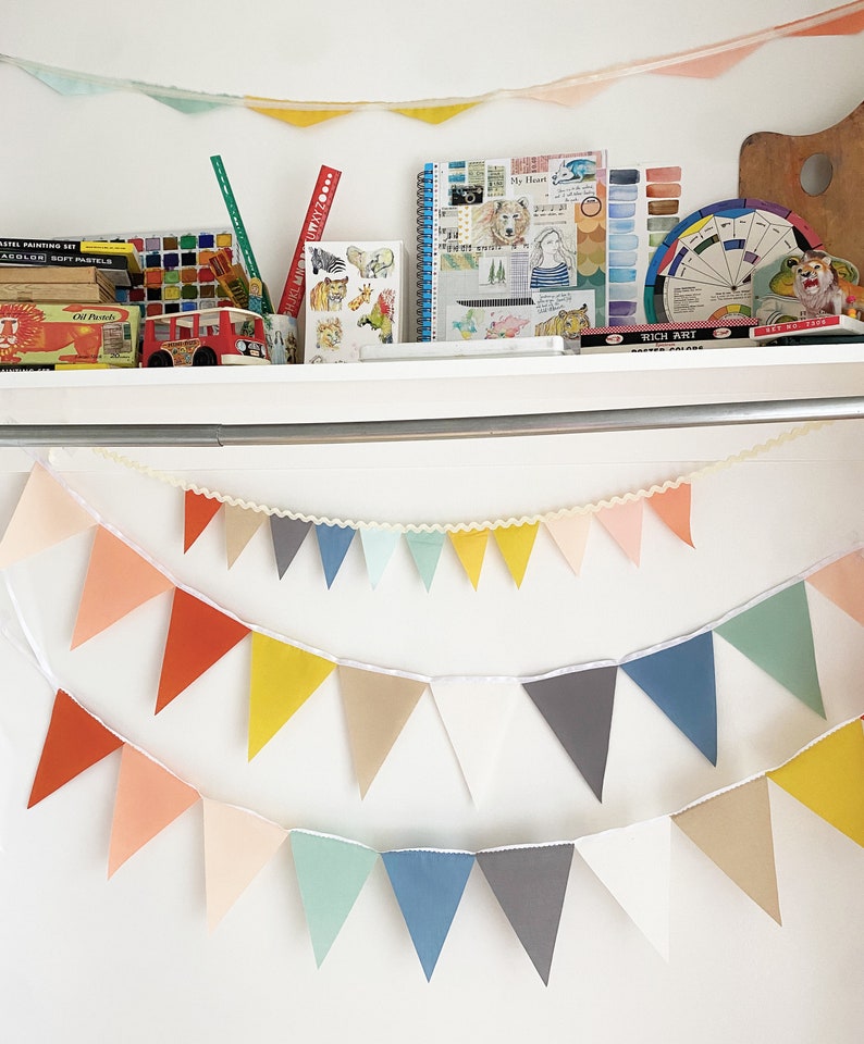 Neutral Rainbow Garland Flag Bunting Ombre Rainbow Color Fabric Banner, Small Solid Cloth Pennants, Wedding, Baby Nursery Decor, Boho Party image 3